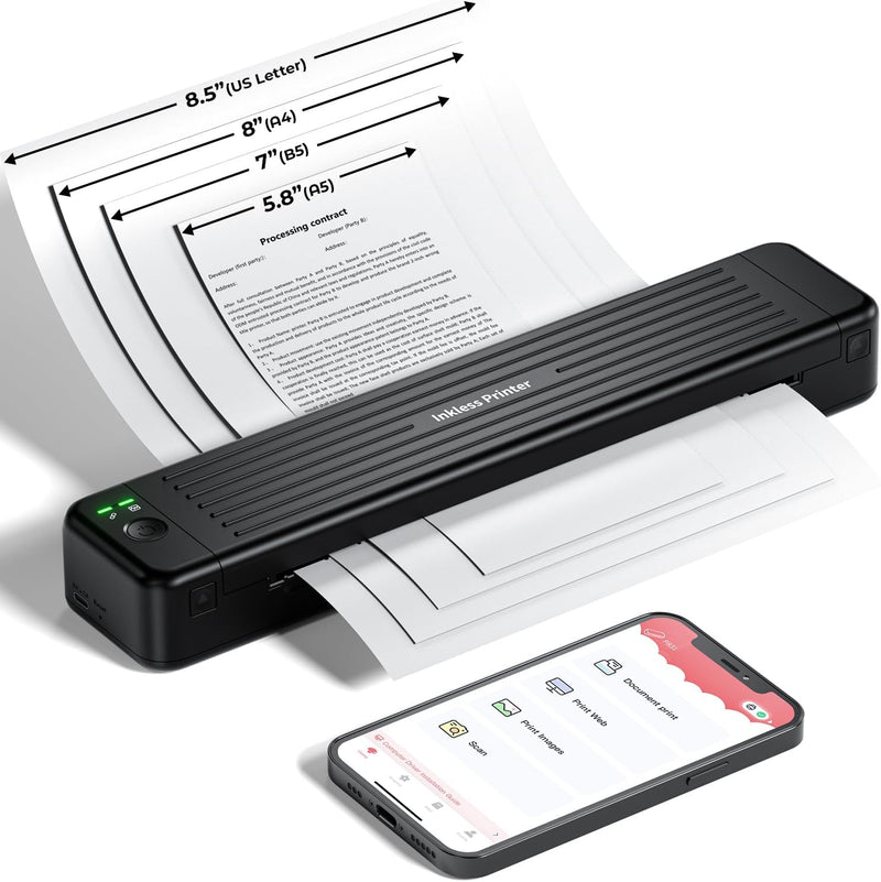 ASprink Mobiler Drucker A4 für Unterwegs, P831 Bluetooth Drucker Klein für US Letter/A4/B5/A5, Druck