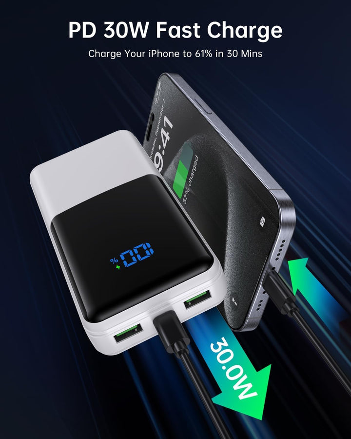 Coblob Power Bank, Powerbank USB C 27000mAh PD 30W QC4.0 Schnellladefunktion mit LED Display 2 Input
