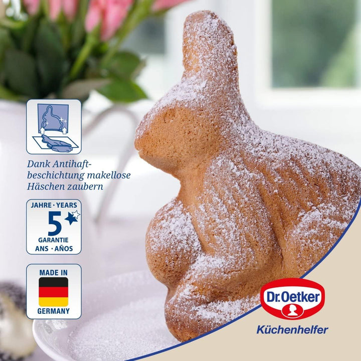 Dr. Oetker Backform Hase zu Ostern – 600 ml Füllvolumen – 3D Kuchenform in Gold mit Antihaftbeschich