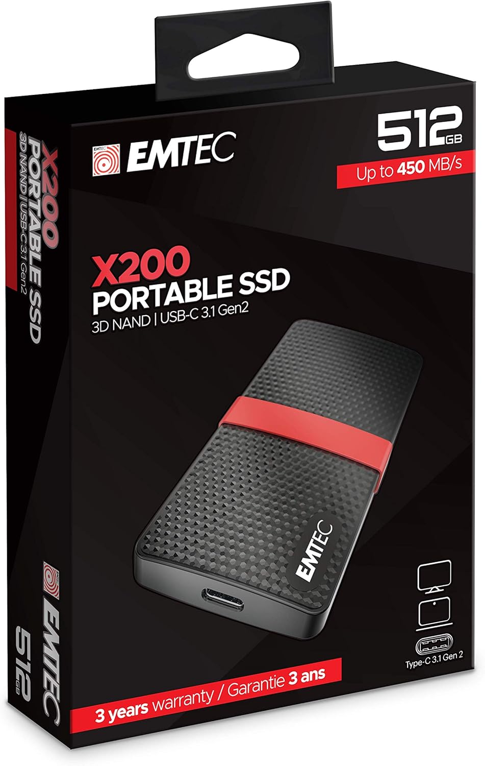 Emtec SSD 3.1 Gen1 x200 512GB Tragbar, schwarz, 512GB
