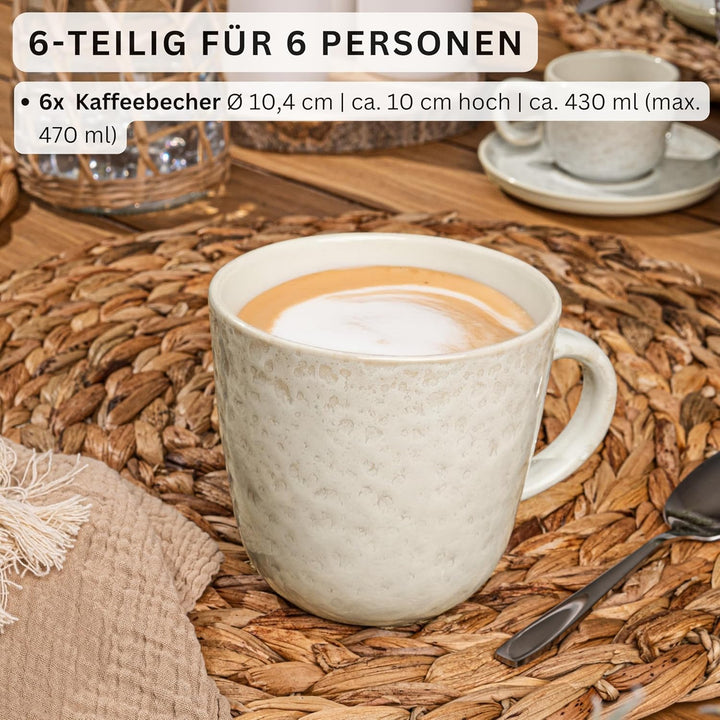 Sänger Key West | Kaffeebecher 6 Personen, Steingut Kaffeetassen Set 6er, Tassen Set Teetasse Set sp