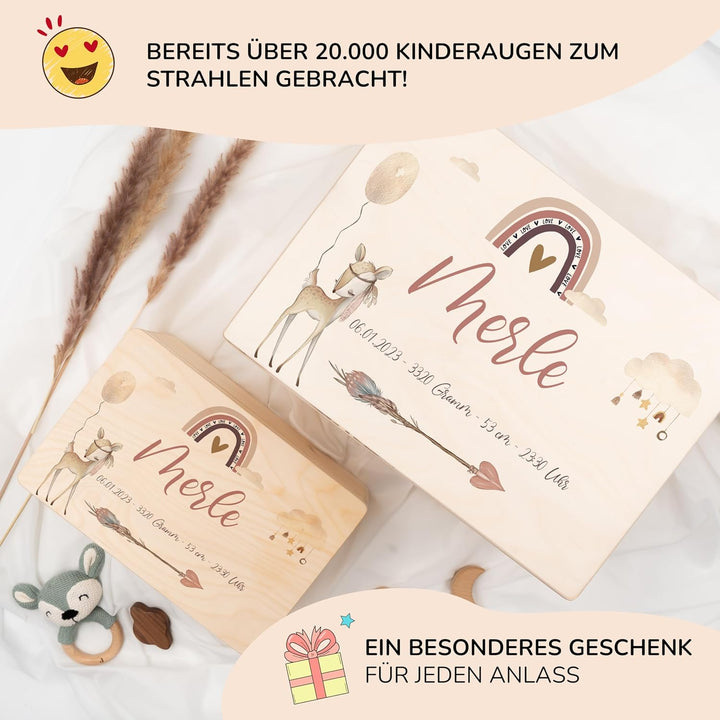 KIDSMOOD - Erinnerungsbox Baby, personalisierte Holzkiste mit Deckel, Ideal zur Aufbewahrung von Eri