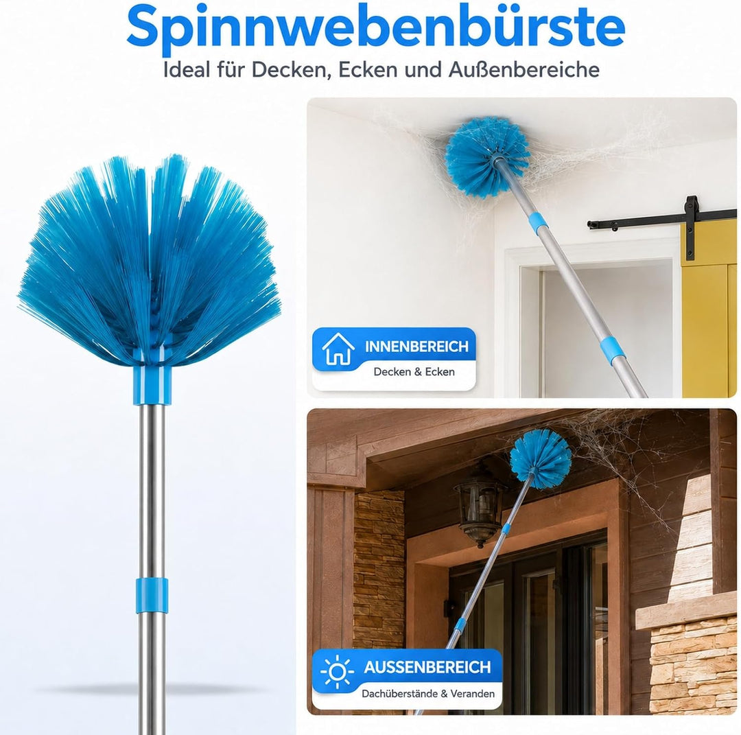 310 cm Staubwedel Lang Teleskop Waschbar, mit 1 Biegbare Eckbesen und 1 Spinnenwebenentferner für Re