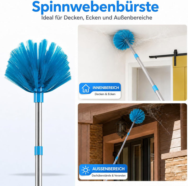 310 cm Staubwedel Lang Teleskop Waschbar, mit 1 Biegbare Eckbesen und 1 Spinnenwebenentferner für Re