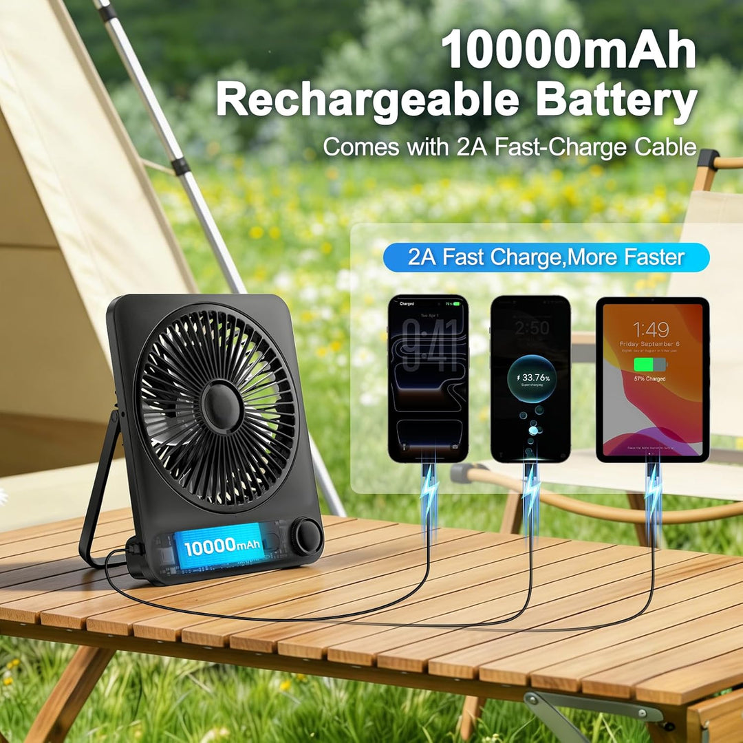 Akku Ventilator 10000mAh 40H mit 100 Stufen: Stufenlos Regulierbarer Tischventilator leise mit Wandh