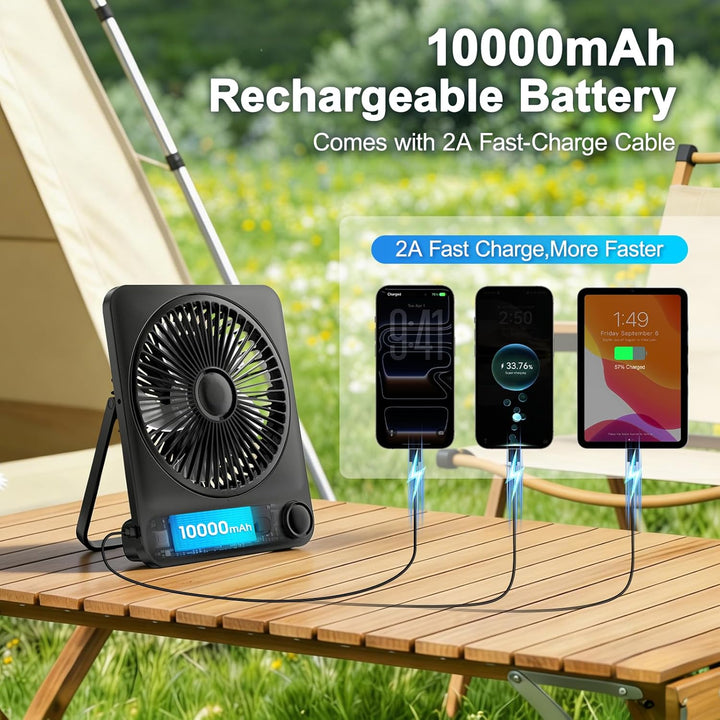 Akku Ventilator 10000mAh 40H mit 100 Stufen: Stufenlos Regulierbarer Tischventilator leise mit Wandh
