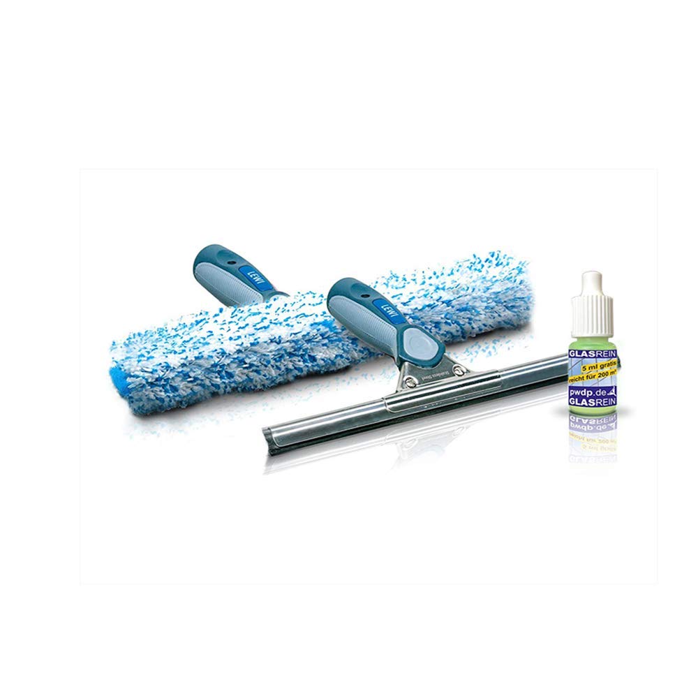 LEWI Fensterwischer & Fensterabzieher Set 15cm – Profi Einwischer mit Mikrofaserbezug & Abzieher mit