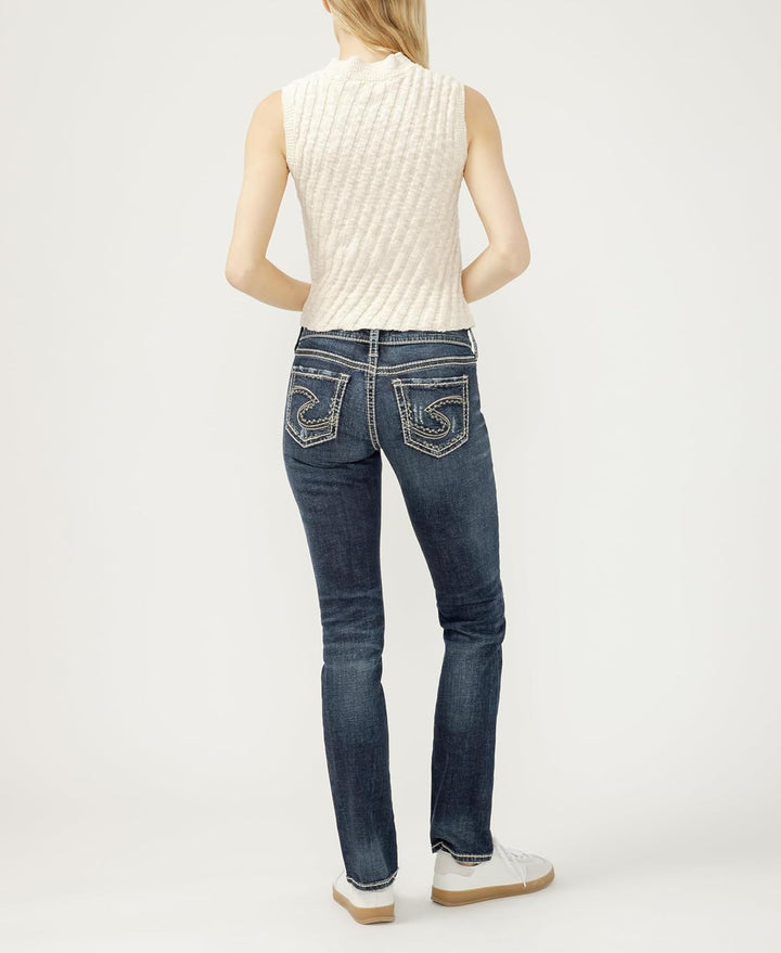 SILVER JEANS Damen Suki Mittlerem, Übergrösse, Gerades Bein Jeans 24W / 30L Vintage Dark Wash mit Lu