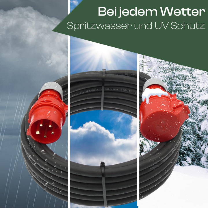 CEE Starkstromkabel Verlängerungskabel 32A 400V Gummileitung H07RN-F 5g4 mm² IP44 aussen 25m