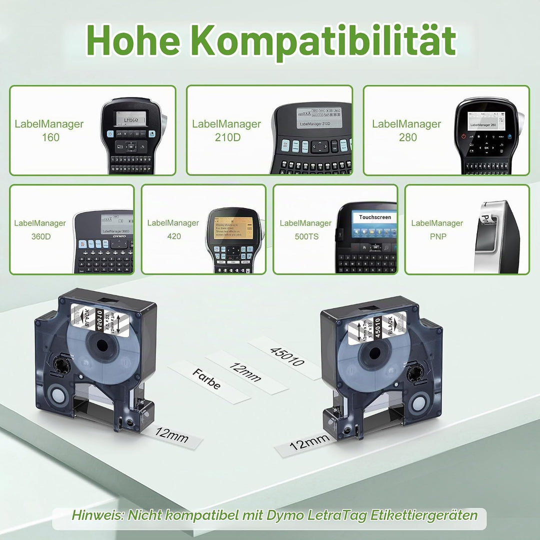 MarkField 12mm x 7m Schriftbänder kompatibel mit Dymo D1 45010 S0720500 Clear Etikettenband, Etikett