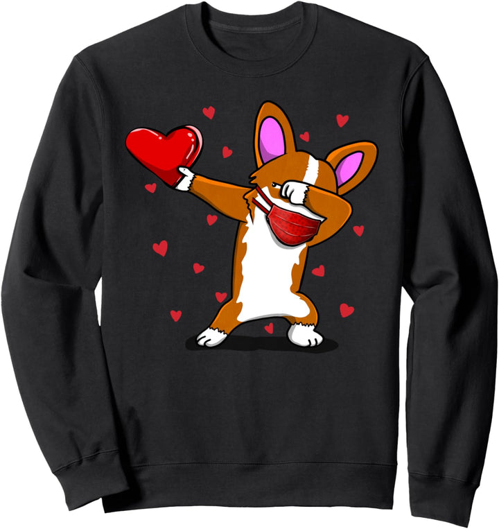 Dabbing Corgi Wears Face Mask Valentins Kostüm Geschenke Sweatshirt
