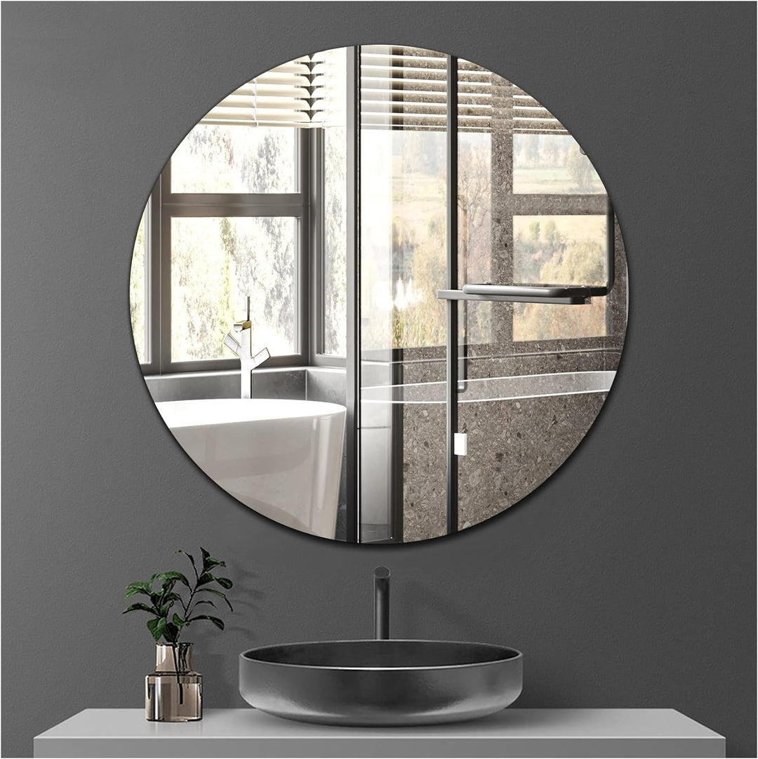 Sqinor Spiegel Rund 40cm Kleben Rahmenlos HD Glas Modern Spiegel Wand, Selbstklebend Wandspiegel Kle