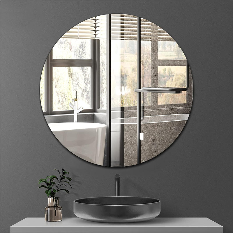 Sqinor Spiegel Rund 40cm Kleben Rahmenlos HD Glas Modern Spiegel Wand, Selbstklebend Wandspiegel Kle