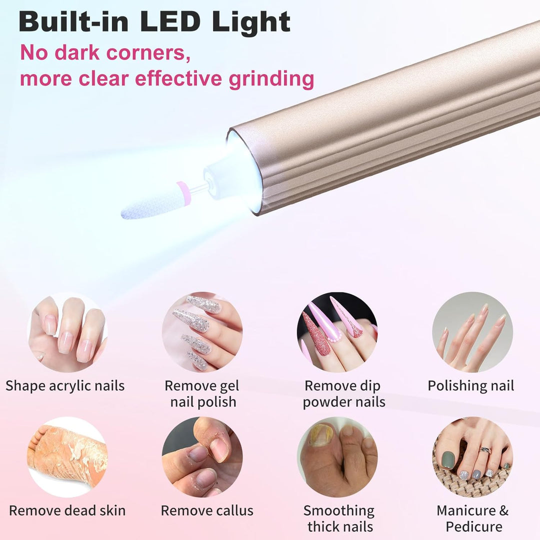Elektrischer Nagelschleifer, kabellos, UV-Lampe, Set mit 7 Aufsätzen, 30.000 U/min, wiederaufladbare