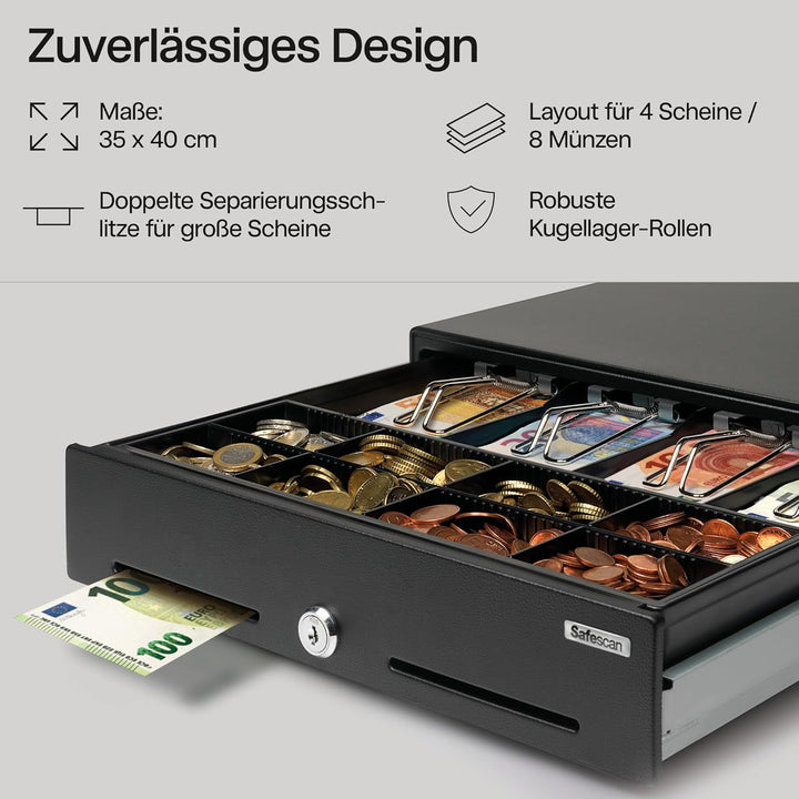 Safescan SD-3540 Standard-Duty Kassenschublade mit 4 Fächern für Banknoten und 8 für Münzen - Kassen