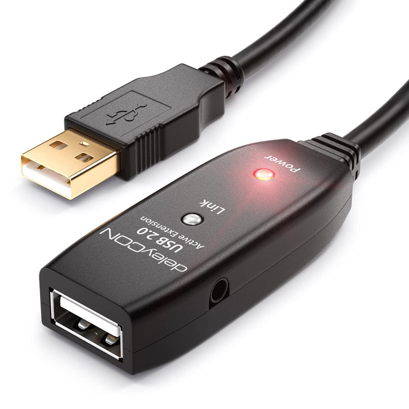 deleyCON 20m USB 2.0 Verlängerungkabel Repeater-Kabel Aktiv mit 2 Signalverstärker Extension Cable U