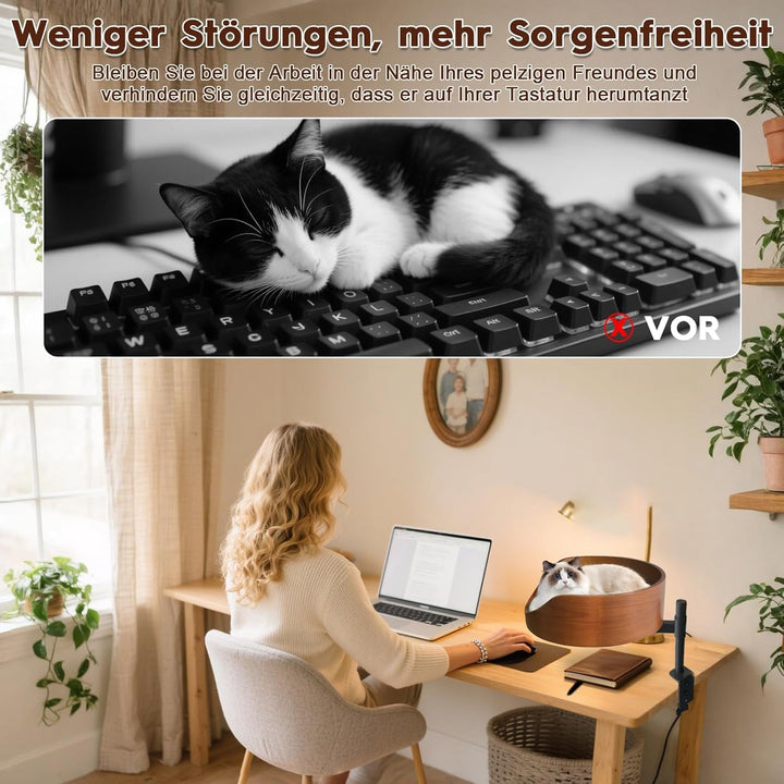 Katzenbett für Schreibtisch mit Haustiermatte,Höhenverstellbares Katzenbett,360° Drehbarer, unterstü