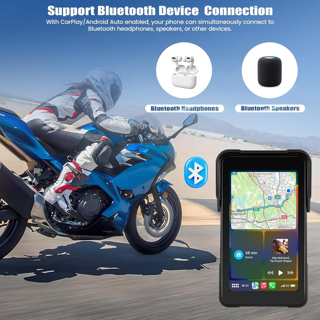 SIXWIN Carplay Motorrad Display für Moto mit Wireless Carpla/Android Auto, 5'' HD Touchscreen Bildsc