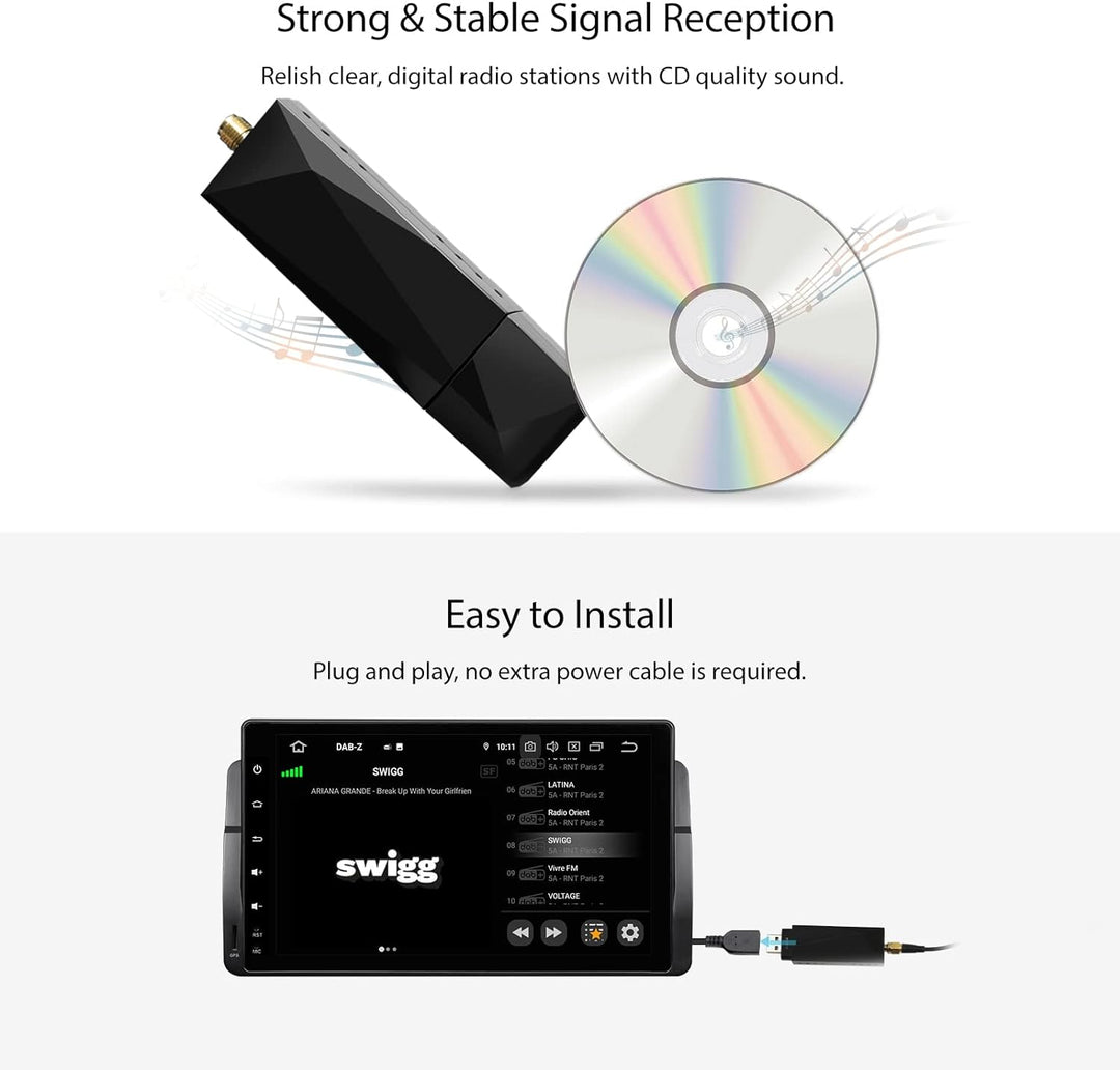 Eonon Mini DAB + Adapter für Android 4.4+ Autoradio Digitaler Radioempfänger USB Adapter mit Antenne