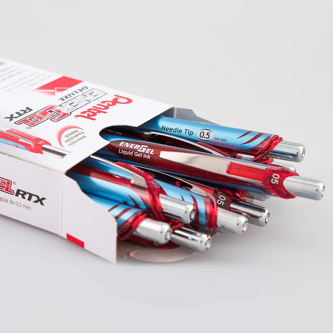 Pentel EnerGel RTX Gelschreiber, einziehbar, feine Spitze, Nadelspitze, rote Tinte, 12 Stück (BLN75-