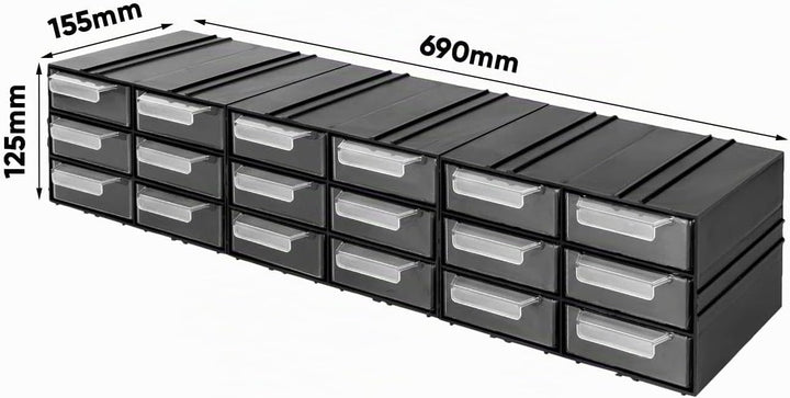 Aufbewahrungsbox mit Schubfächern Sortimentskasten - 18 Stück Transparent Schubladen - 690 x 155 x 1
