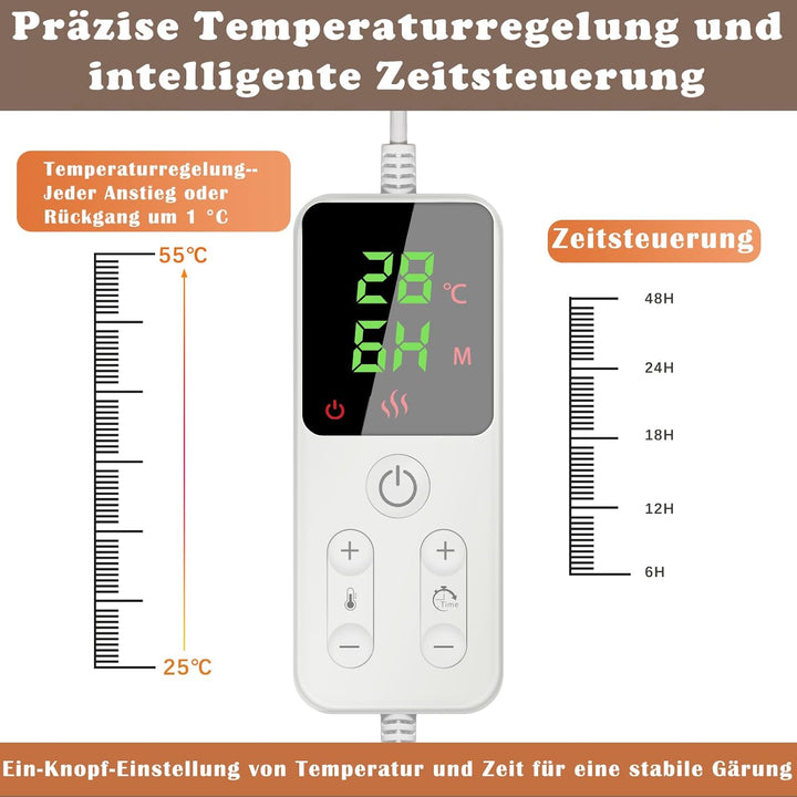 Brot Gärbox Sauerteig mit Heizung, Faltbare Teiggärbox Mit Deckel, Temperatureinstellung und Zeitste