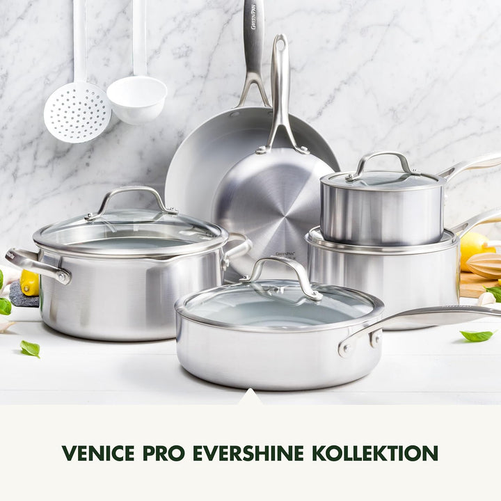 GreenPan Venice Pro Tri-Ply 28cm/4.8l Schmorpfanne mit Hilfsgriff und Deckel, Gesundes Antihaft-Koch