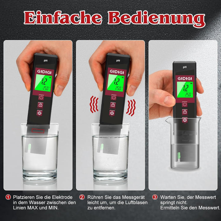 Digitales pH Messgerät für Wasser mit LED, Farbiger pH Wert Test für Pools, Professioneller pH Level