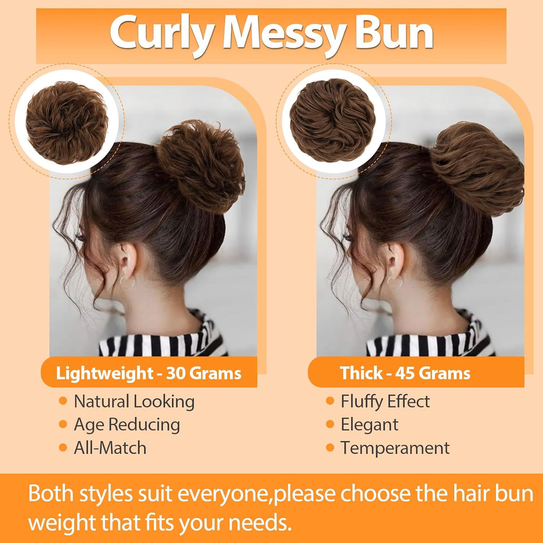 S-noilite Echthaar Dutt - Scrunchies für Gewellt Haar für Frauen, Elastisches Haarteil mit Gummiband