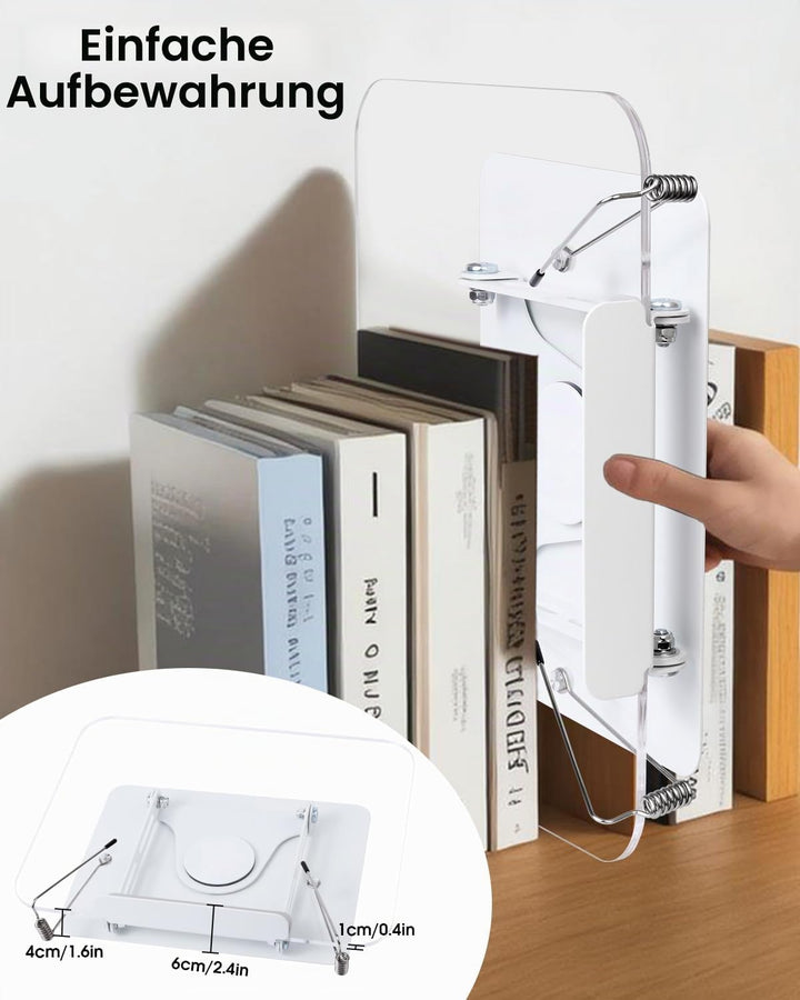 MSDADA Buchständer, Verstellbarer Acryl Buchhalter mit 360° drehbarer Basis, Kochbuchständer, Rezept