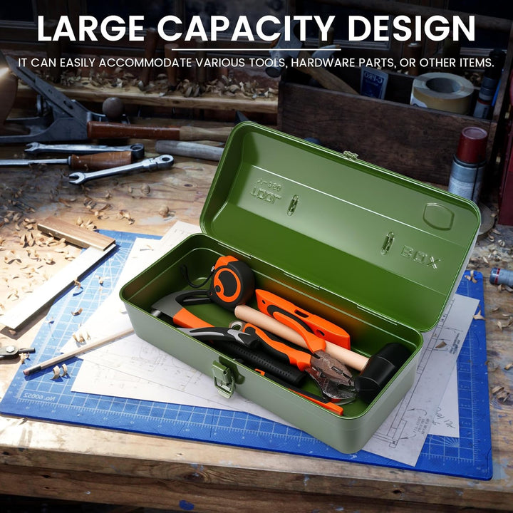 Werkzeugkoffer leer Gross Werkzeugbox 37×16×12cm Robust Langlebig Metall Werkzeugkasten mit Tragegri
