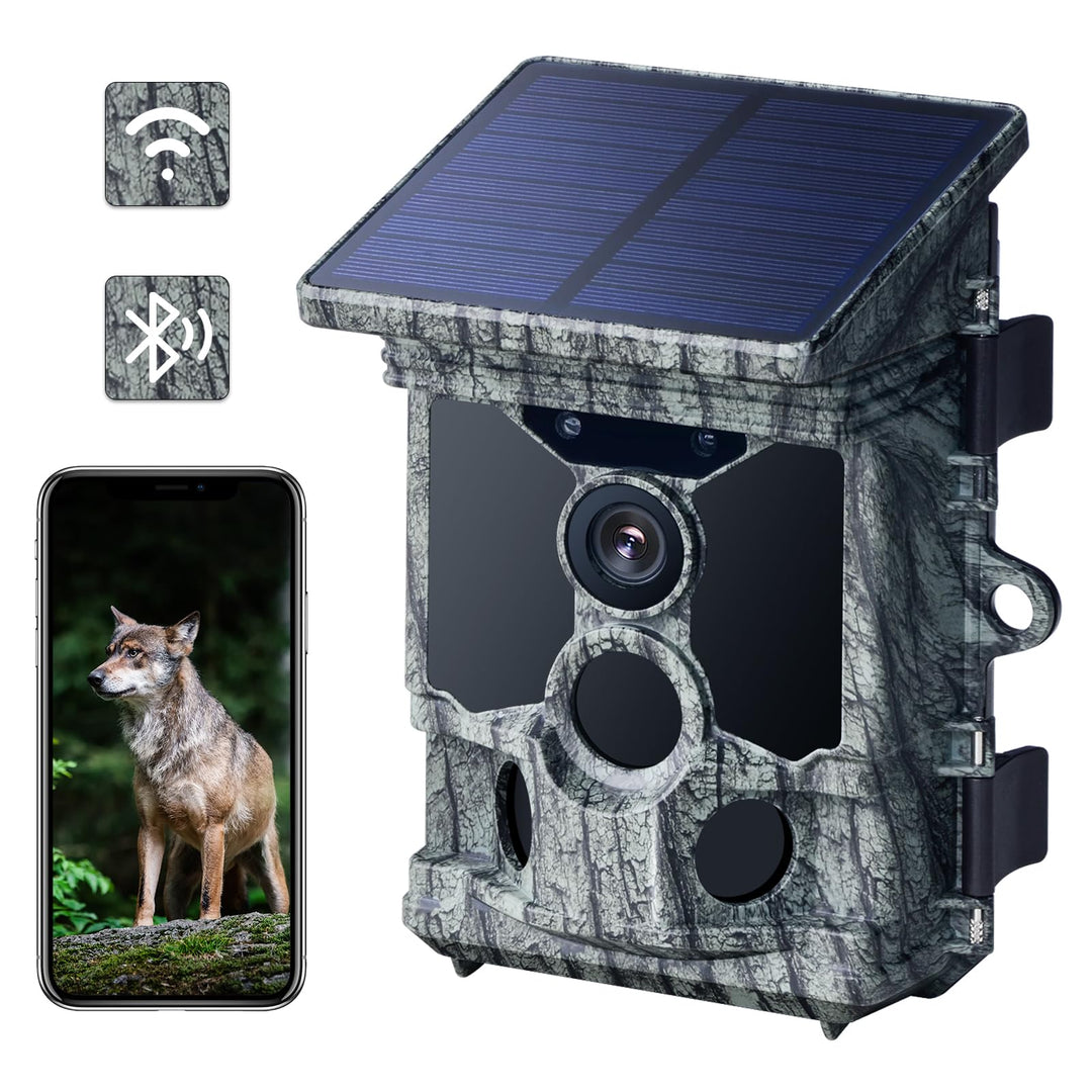 VOOPEAK Wildkamera WLAN Solar, 4K 30fps 46MP Wildkamera mit Handyübertragung App, Wildtierkamera mit
