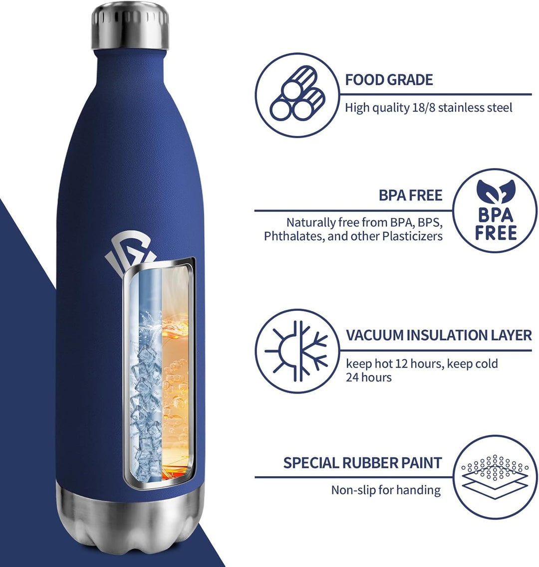 Trinkflasche Edelstahl 1L, BPA-Frei Isolierflasche, Thermosflasche Vakuum Doppelwandig, Trinkflasche