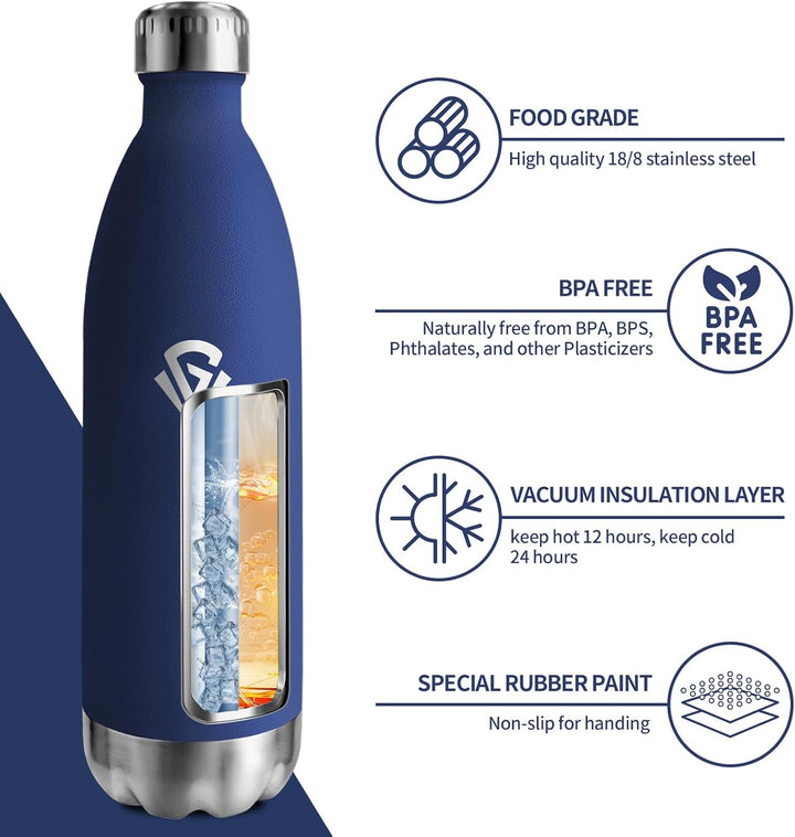 Trinkflasche Edelstahl 1L, BPA-Frei Isolierflasche, Thermosflasche Vakuum Doppelwandig, Trinkflasche