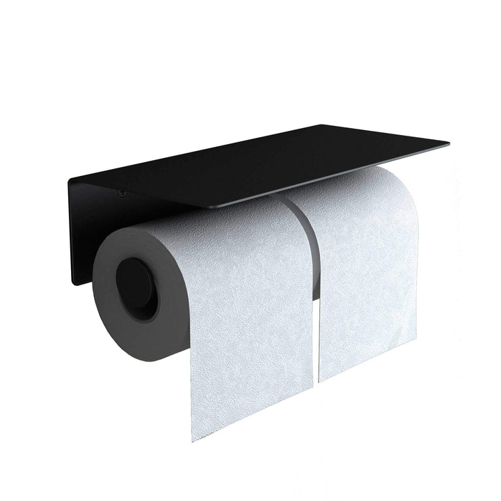 doporro WC-Papierhalter doppelt Schwarz matt aus Edelstahl Papierrollenhalter mit Ablage Wandmontage