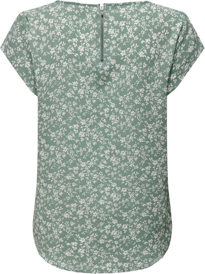 ONLY Damen Onlvic S/S Solid AOP Top Ptm T-Shirt, Blusenshirt, Kurzarm 34 Lily Pad/Aop:emma Mono Flow