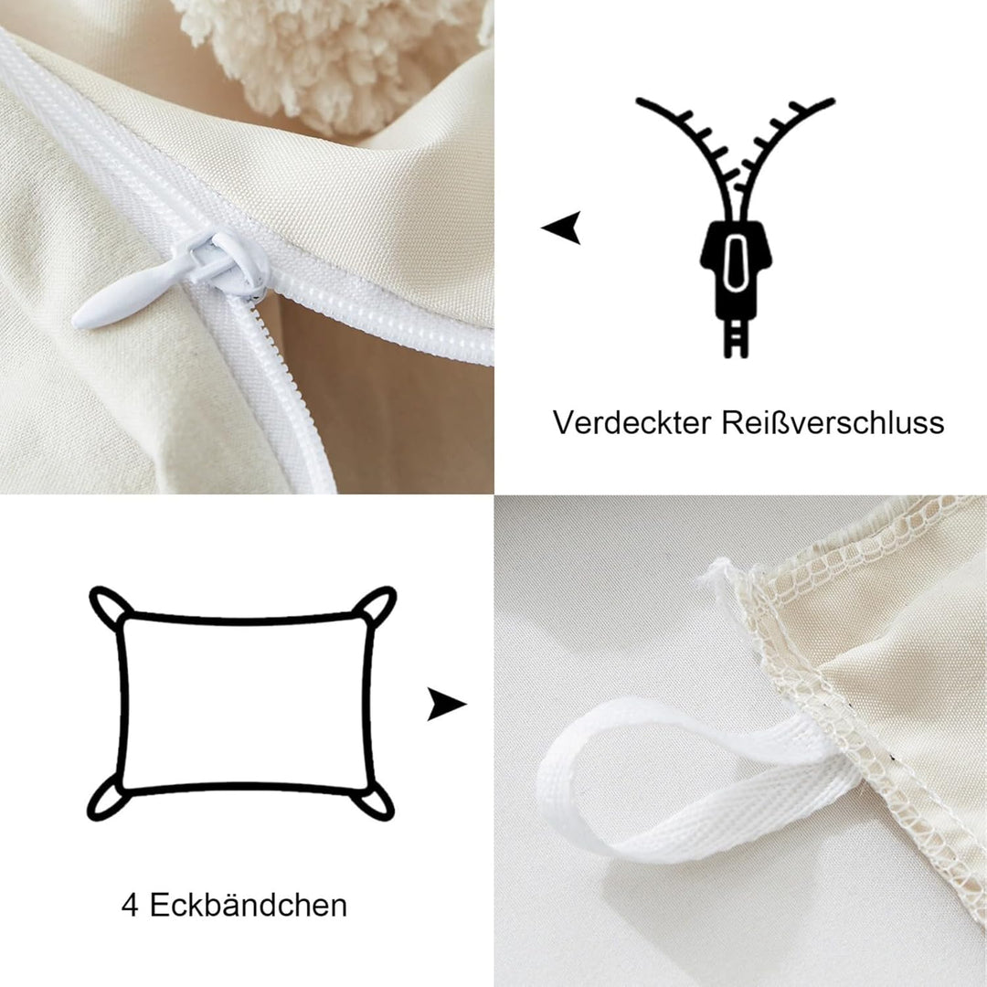 Freyamy Böhmen Bettwäsche 200x220cm 3teilig Beige Getuftet Herz Boho Bettwäsche Stickerei Shabby Chi