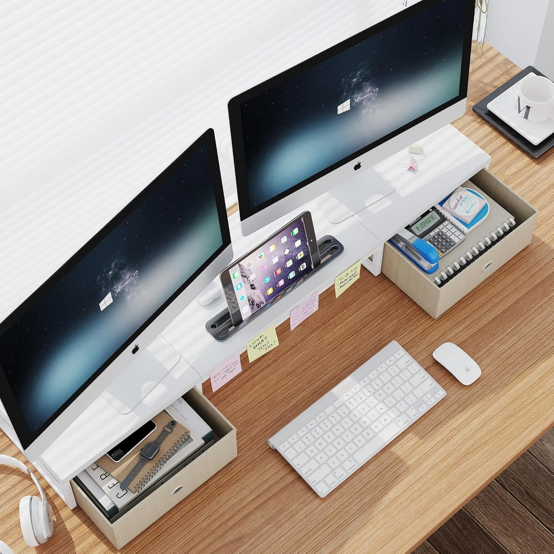 Dual Monitor Stand Riser mit 2 Schubladen - 100CM grosse Lagerung Computer Monitorständer für 2 Moni