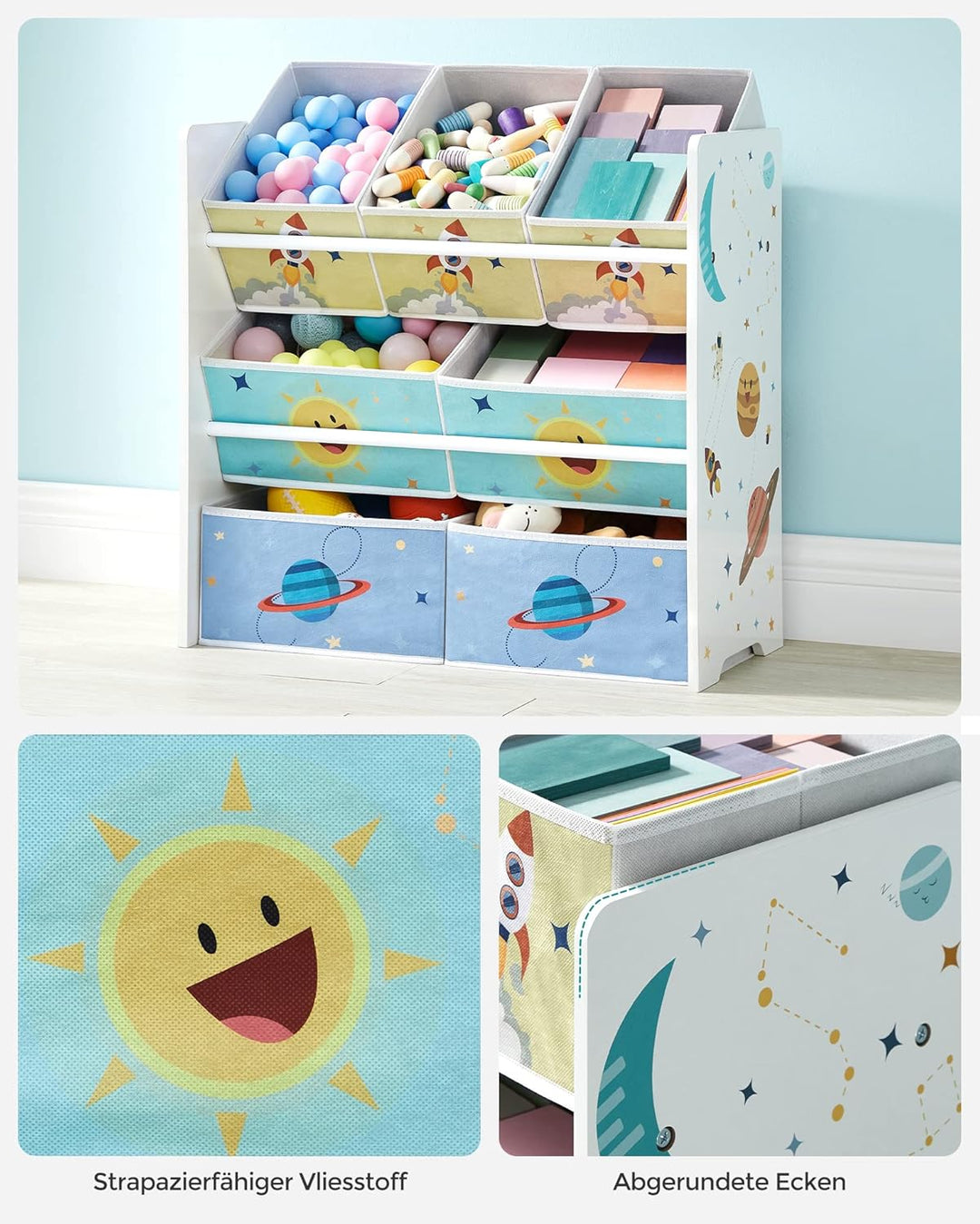 SONGMICS Kinderzimmerregal, Spielzeugregal mit 7 Aufbewahrungsboxen aus Vliesstoff, Kinder-Bücherreg