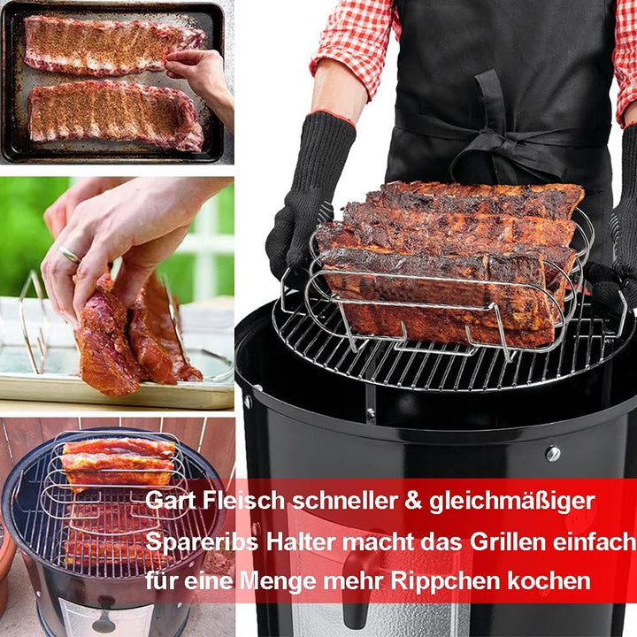 Spareribs Halter Grill – Rippchenhalter aus reinem Edelstahl für 5 Rippchen – Aufsatz zur Zubereitun