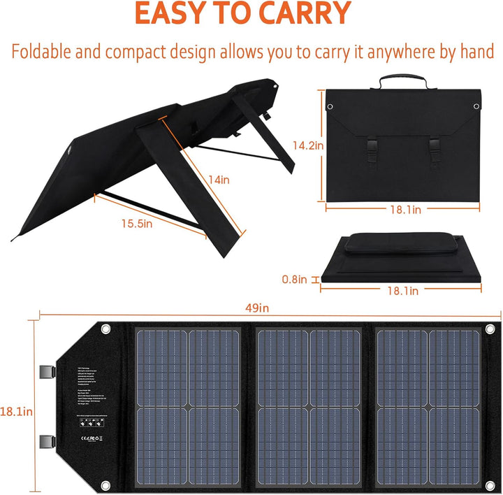 Powkey Solarpanel 60W Faltbares Solarpanel Monokristallines Solarmodul mit USB C 2*QC3.0 Port 12-18V