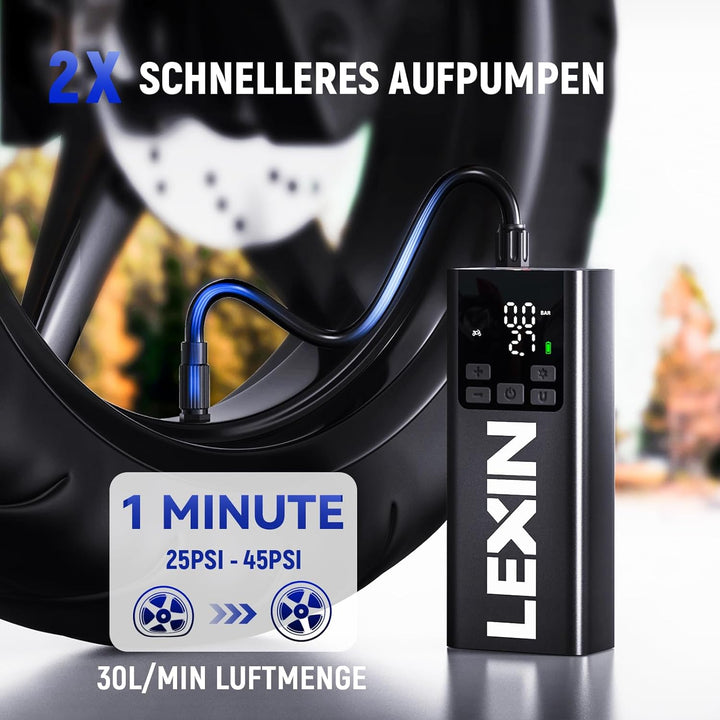 LEXIN P5 Elektrische Luftpumpe, Akku Kompressor 5000 mAh, 10,3 Bar Tragbare Reifenpumpe für Fahrrad,