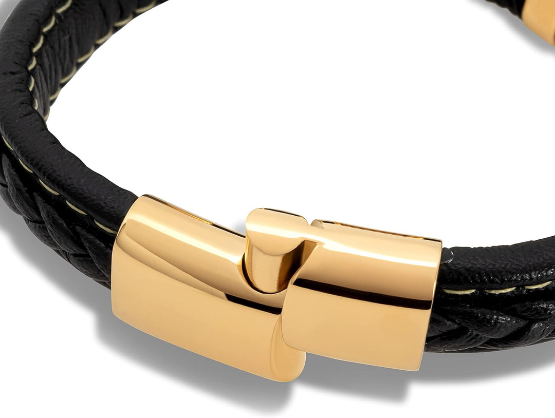 SERASAR Premium Lederarmband für Männer in Schwarz | Magnetverschluss aus Edelstahl in Schwarz, Silb
