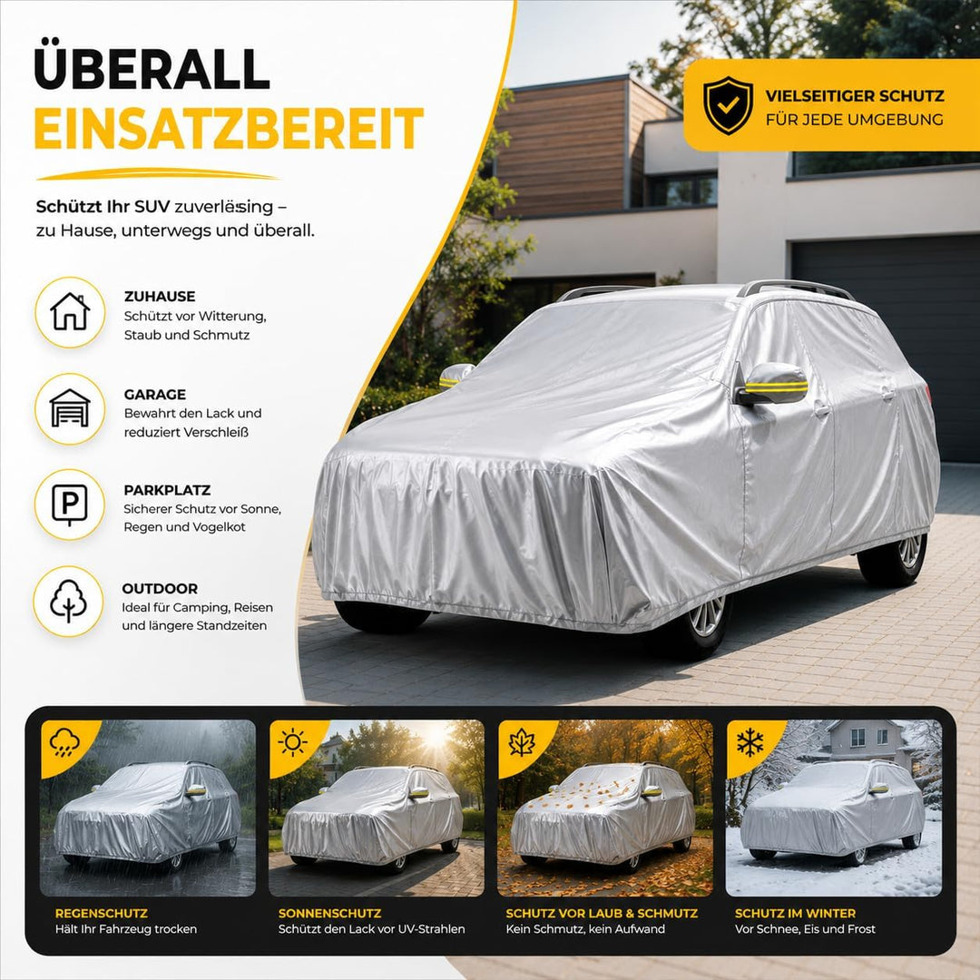 SUV Universale Autoschutzhülle: wasserdichte Autoplane für PKW/KFZ – Car Cover in Silber für umfasse