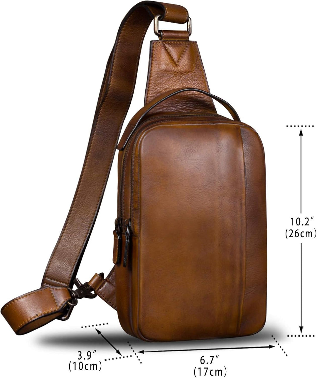 IVTG Genuine Leather Sling Bag for Men and Women Vintage Real Leather Sling Backpack Shoulder Crossb