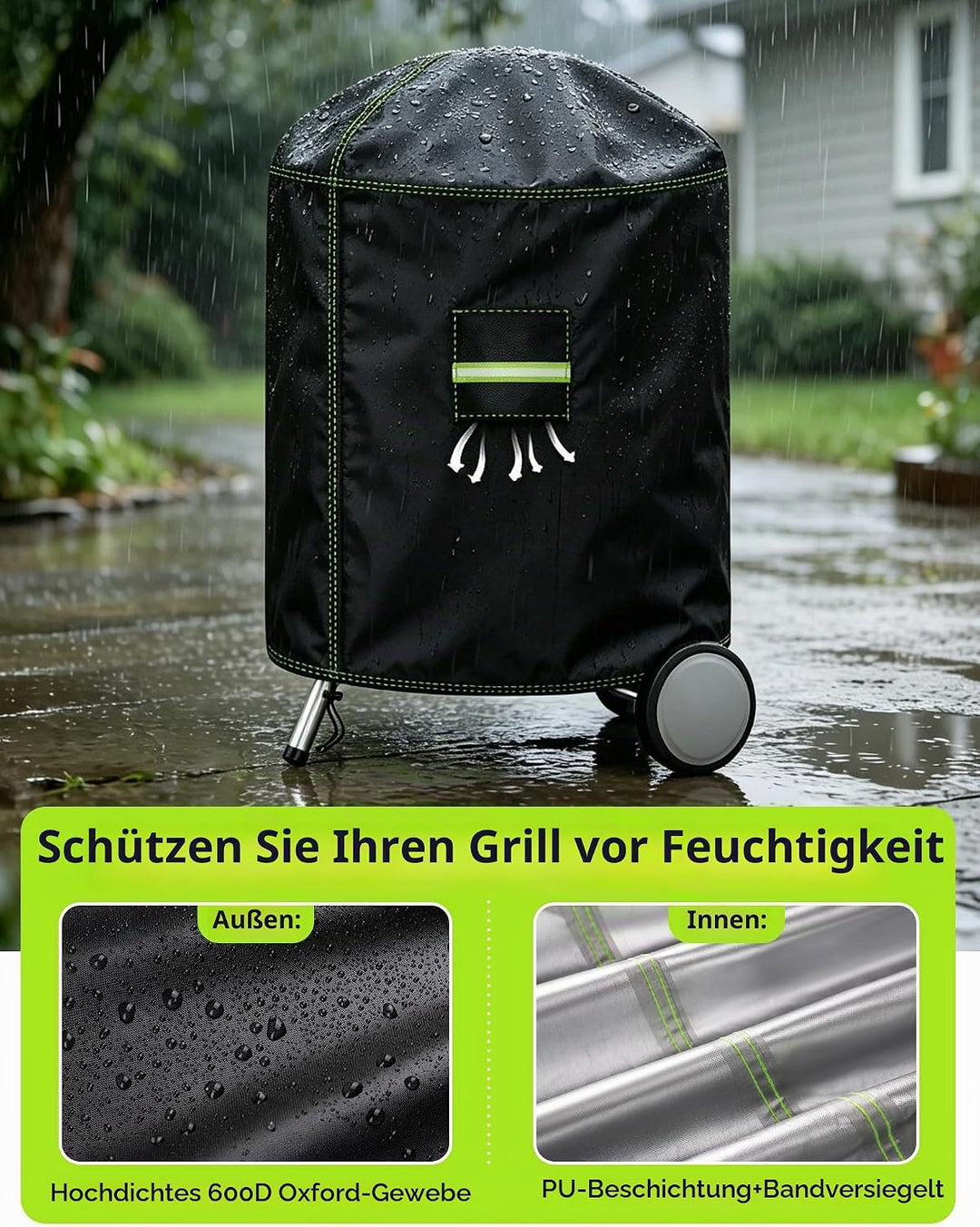 VDISRR Kugelgrill Abdeckung, 600D Oxford Heavy Duty Grillabdeckung für Weber Kugelgrill 57 cm, Grill