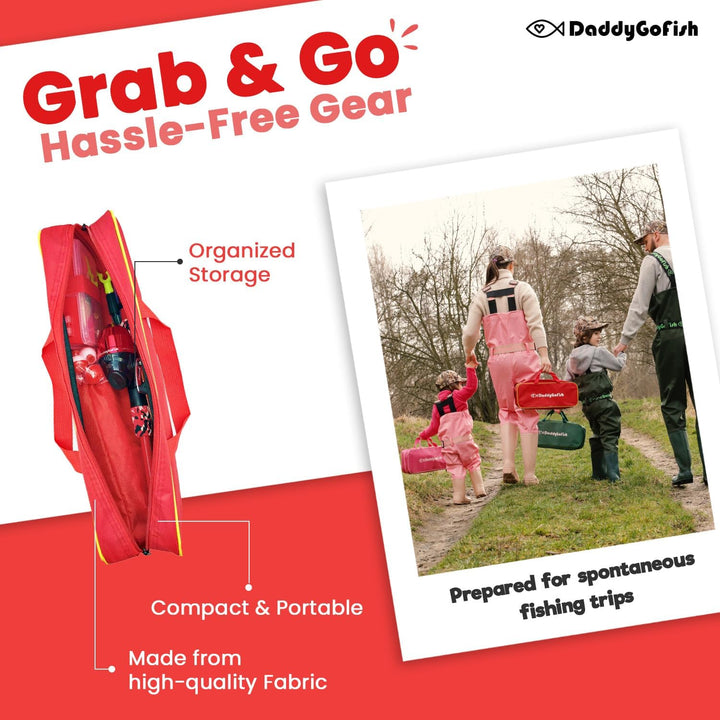 DaddyGoFish Kinder Angelset - Teleskoprute & Rolle Combo mit Klappstuhl, Rutenhalter, Tackle Box, Kö