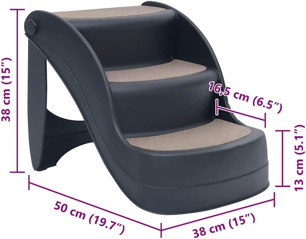 vidaXL Faltbare 3-stufige Hundetreppe dunkelgrau
