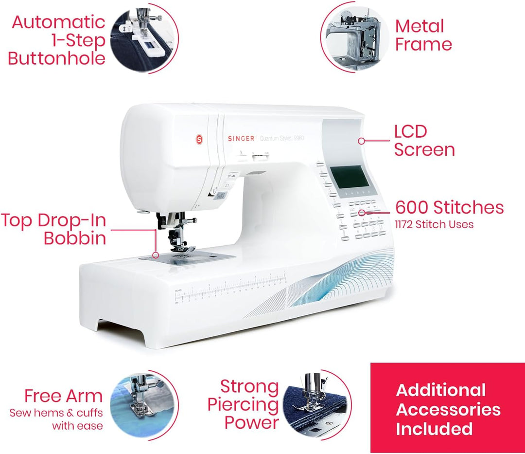 SINGER 9960 Näh- und Quiltmaschine mit Zubehör-Set, Anschiebetisch, 600 Stiche, elektronischer Auto-