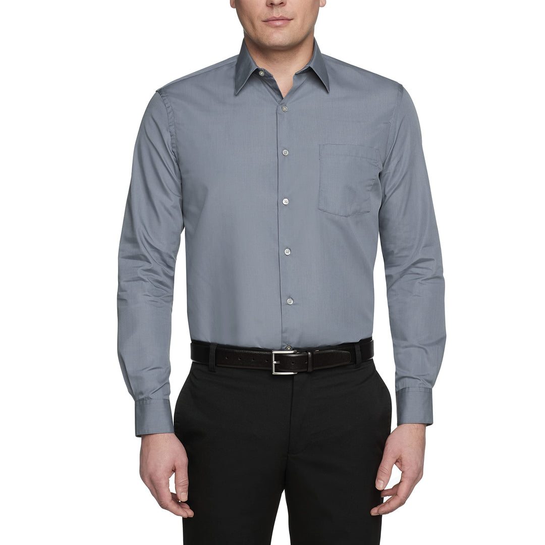 Van Heusen Herren Popeline, Normale Passform, Fester Spitzkragen Klassisches Hemd L Grau, L Grau
